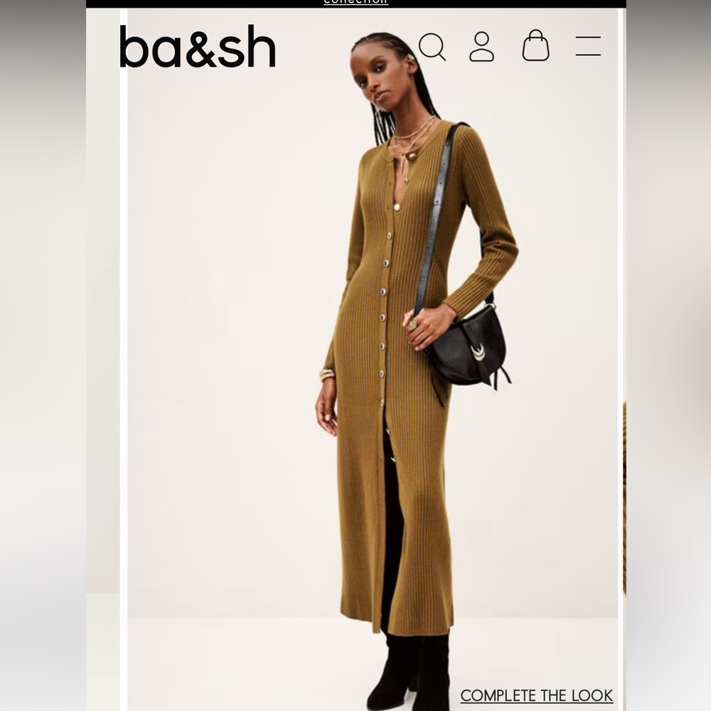 ba&sh Olive Rib-Knit Button-Front Maxi Dress